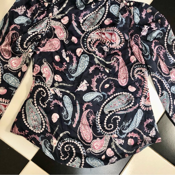 Thurley Crown Of Thornes Silk Blouse Paisley Pearl Beads Lavender Baby Blue US10 - Picture 7 of 14